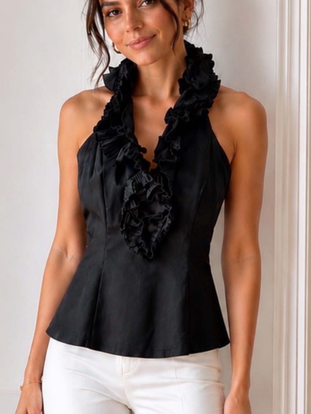 White House Black Market Black Ruffle Halter Camisole